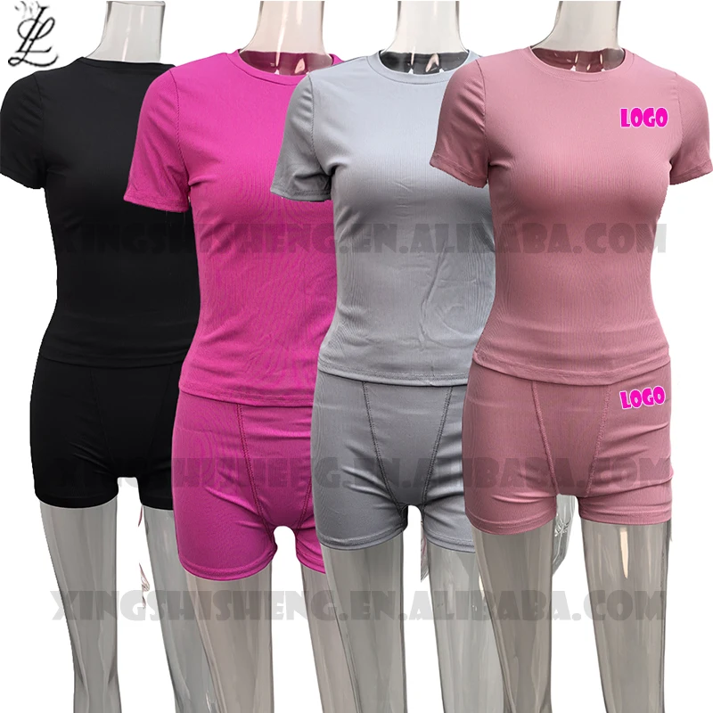 Ribbed Embroidered Loungewear T Shirt & Shorts Set