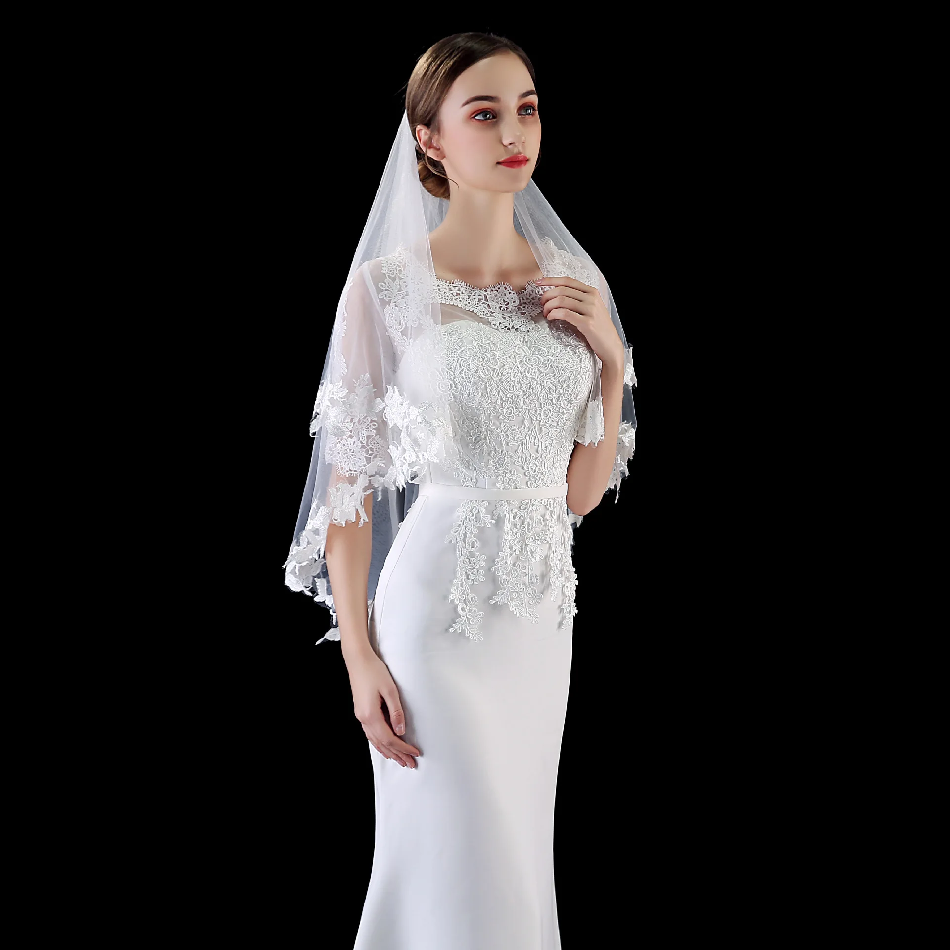 

New style two layers fashion short wedding accessories bridal wedding veil with hair comb lace bridal veil