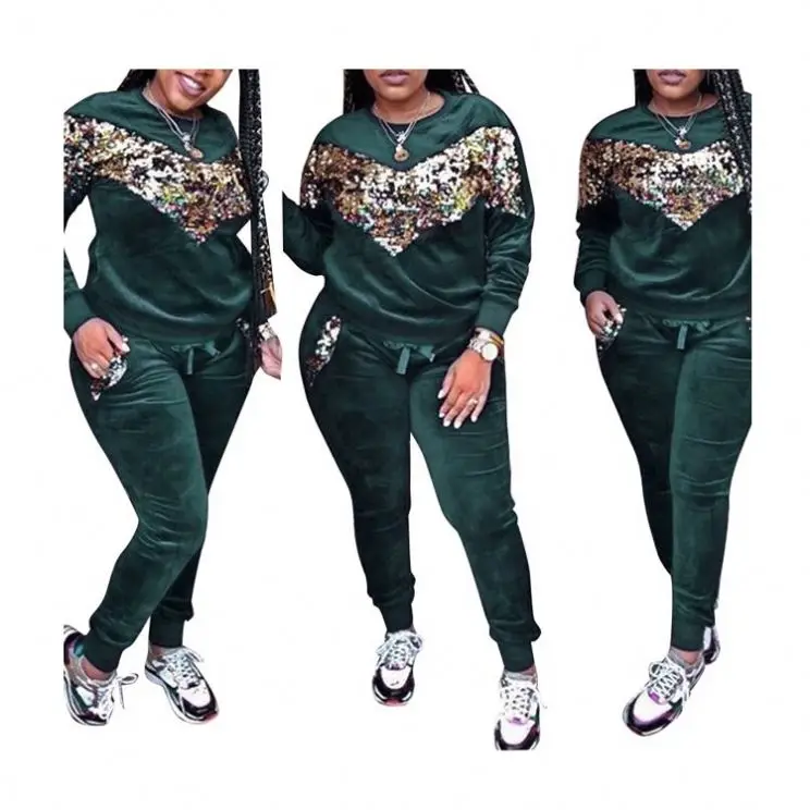 

2019 Shenzhen Clothing Velvet Sequins Long Sleeve Sweat Suit Jogging Suits