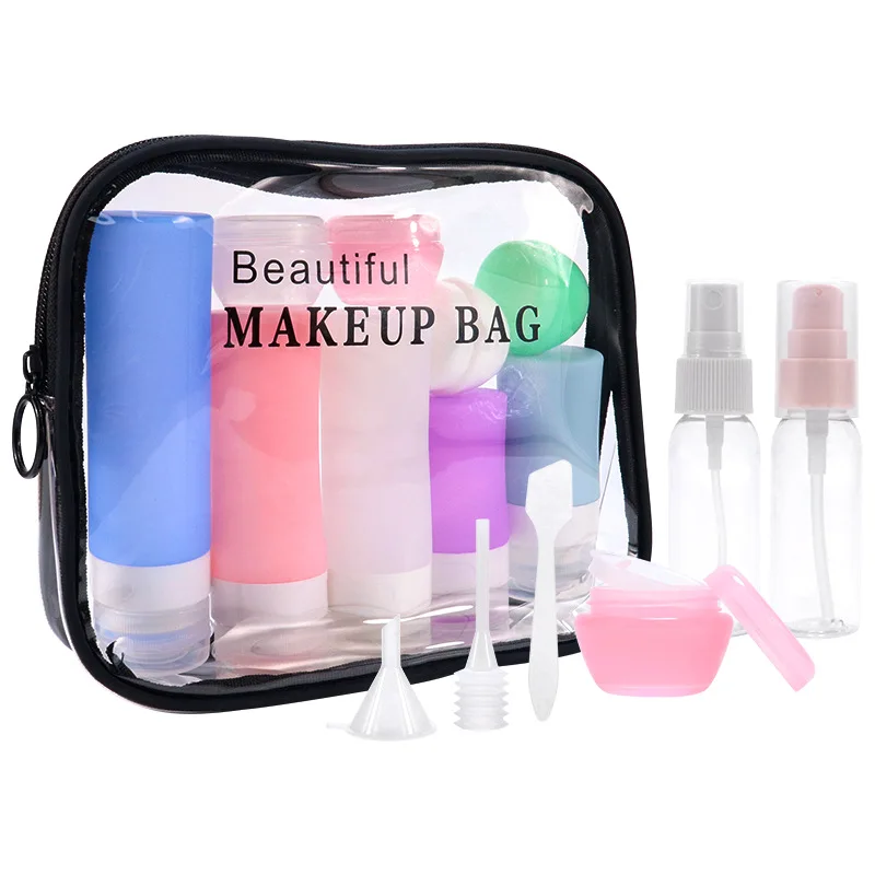 

Customized travel bottle portable reusable travel silicone refillable travel size cosmetic bottle dispenser toiletries set kit