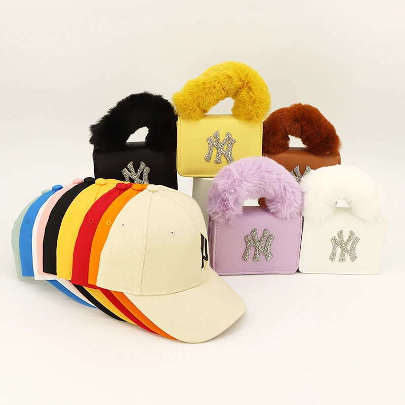 

Custom Logo Luxury Fashion Famous Fur Designer Brands Ny Fur Purse And Hat Handbags Matching Ny Hat And Purse Set Ny Bag Set, Multi color