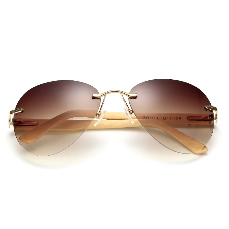 

1502 natural wooden sun glasses men women rimless wood frame sunglasses