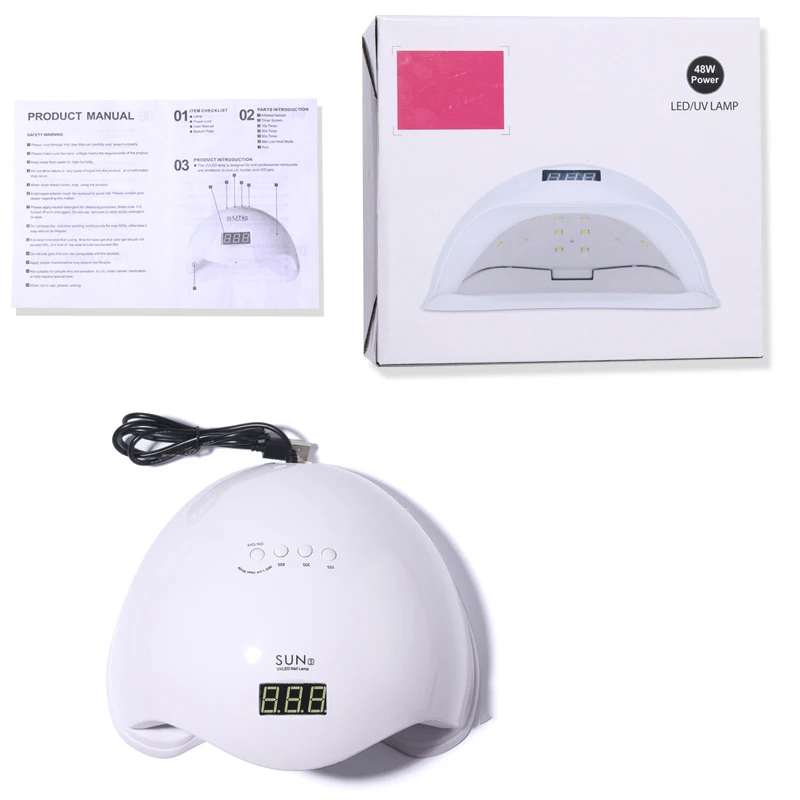 

New 48W UV LED Sun 5 Nail Dryer With 4 Timer Professional Gel Polish Machine Manicure Nail Lamp, White
