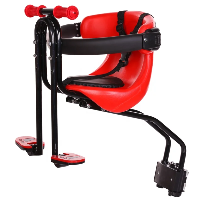 

Safety Front Mount Child Bike Seat with Handle Bicycle Baby Cushion Kids Saddle with Belt backrest foot pedals