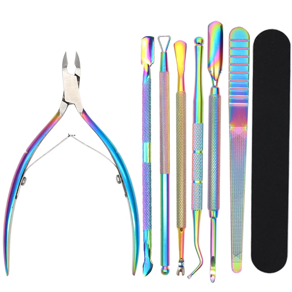 

Rainbow Color Stainless Steel Nail Cuticle Nipper Dead Skin Remover Nail Pusher Set