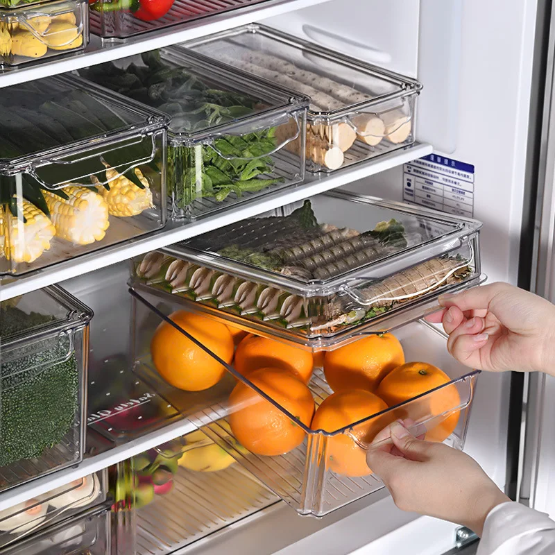

Refrigerator Organizer Bins Stackable Fridge Organizers for Freezer, Kitchen, Cabinets - Clear Plastic Pantry Food Storage Rack