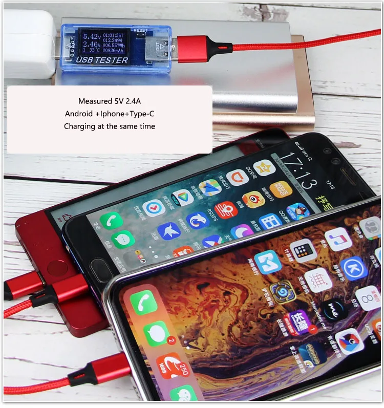 
Nylon Braided Multiple heads Mobile Phone Charger 3 in 1 USB Cable with 3 heads 