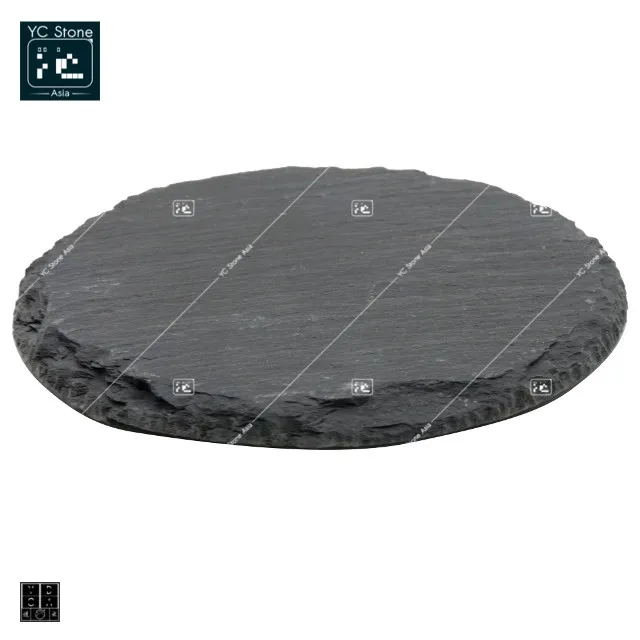 

ZIRAn Amazon Hot Sale Large Slate Cheese Board Round Marble Tray Food COurt Tray Black Slate Board Sushi Cutting Board