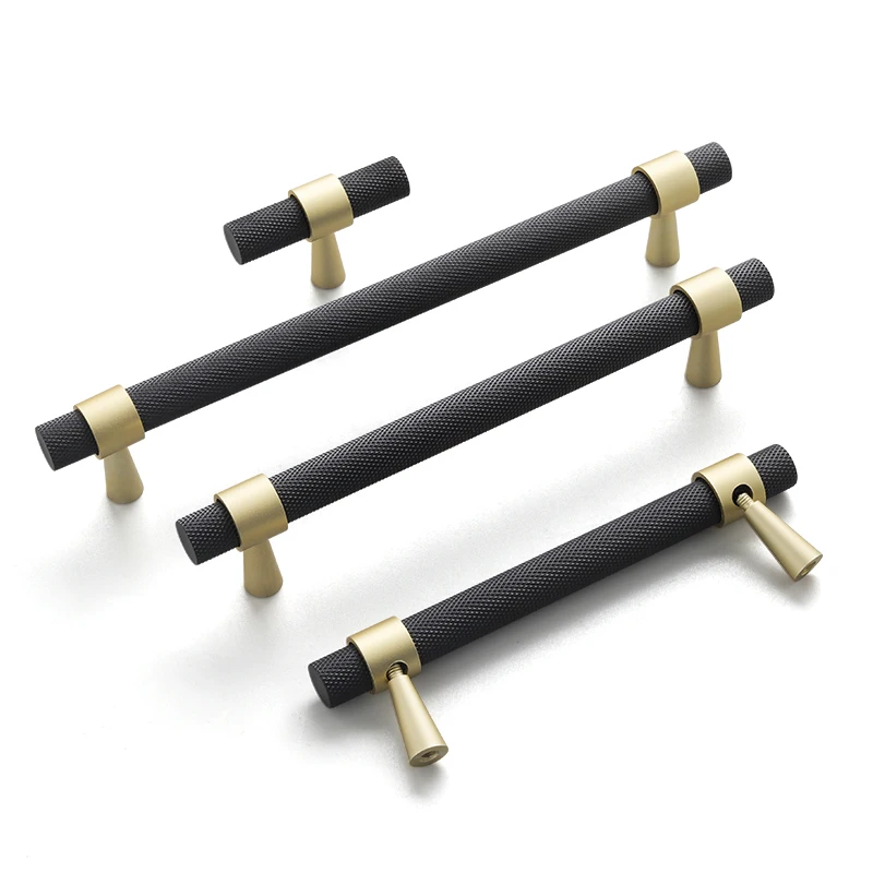 Oukali New Release Modern Furniture Cabinet Handle Kitchen Drawer Aluminum Knurl  Black Cupboard Bathroom Pull Handles