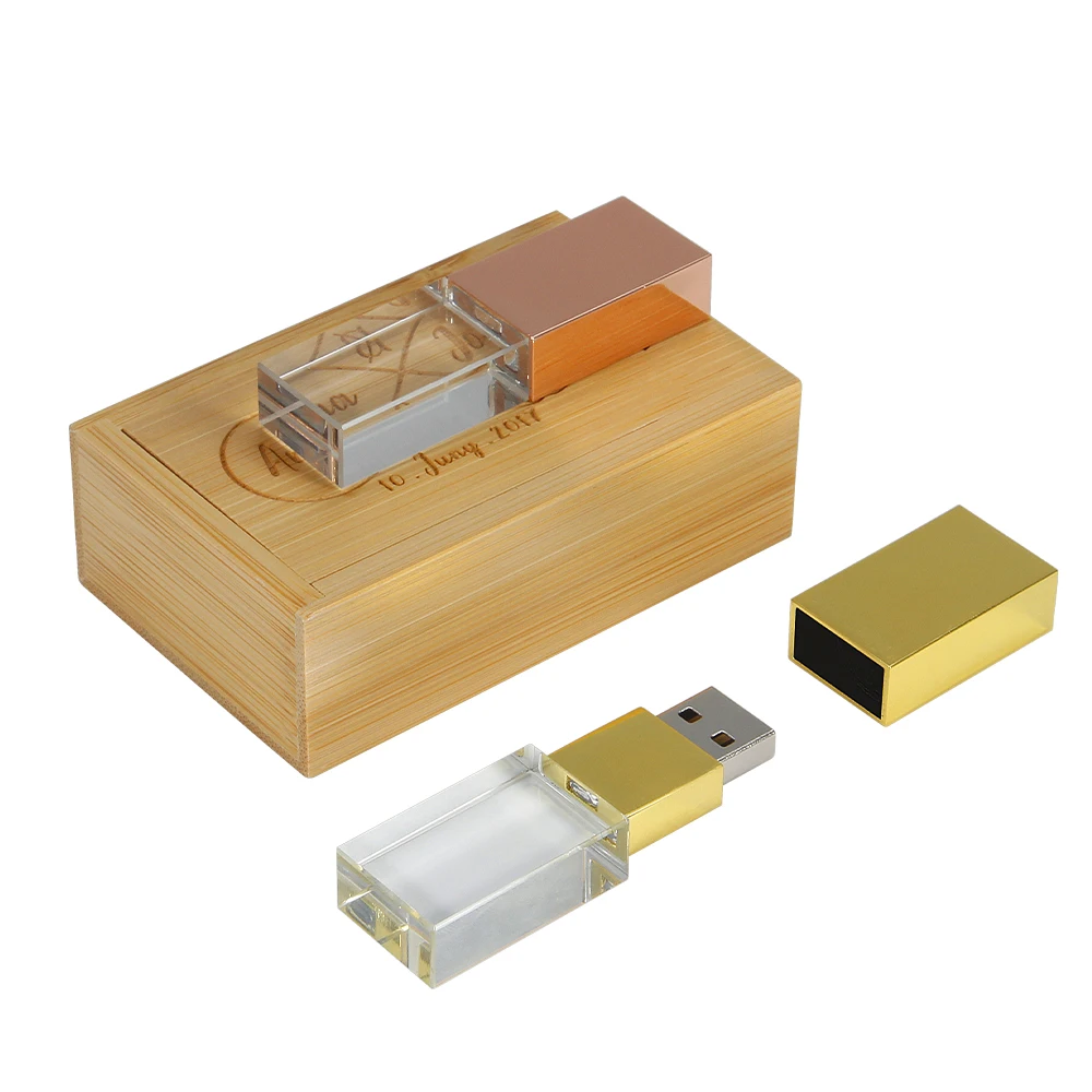 

Crystal Usb 3.0 2.0 pendrive 3d Custom Logo 8gb16gb Glass Flash Drive wooden Box Pen Drive 32gb 64gb stick memory