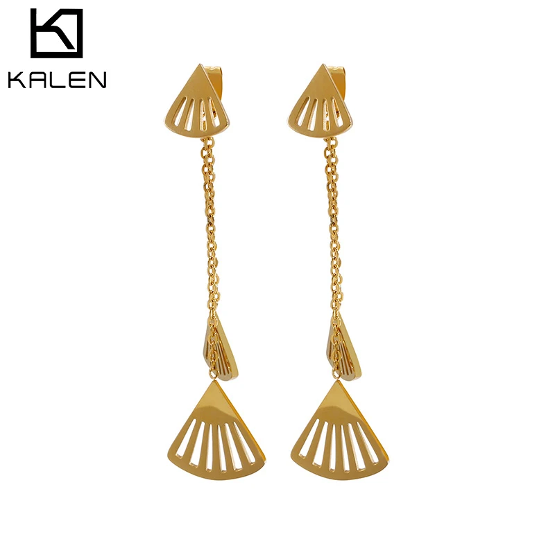 

New Trend Stainless Steel Earrings Gold Color Chain Fan Tassel Drop Earrings, Silver/gold/rose gold