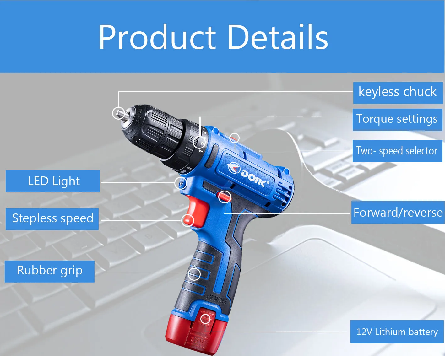 Brand New Accessory 12 V Li-Ion Battery Mini Cordless Electric Drill With High Quality