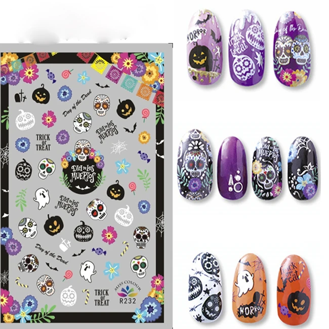 

Wholesale Nail Art Diy 3d Skull Shape Halloween Cartoon Nail Sticker