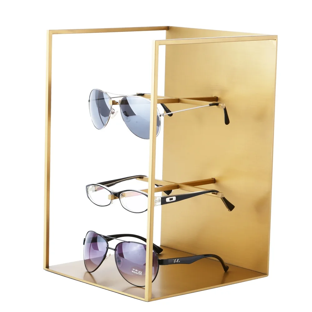 

RuiChen Optical Shop Tabletop Retail Eyewear Holder Organizer Counter Stainless steel Glasses Display Frame Stand, Titamium gold