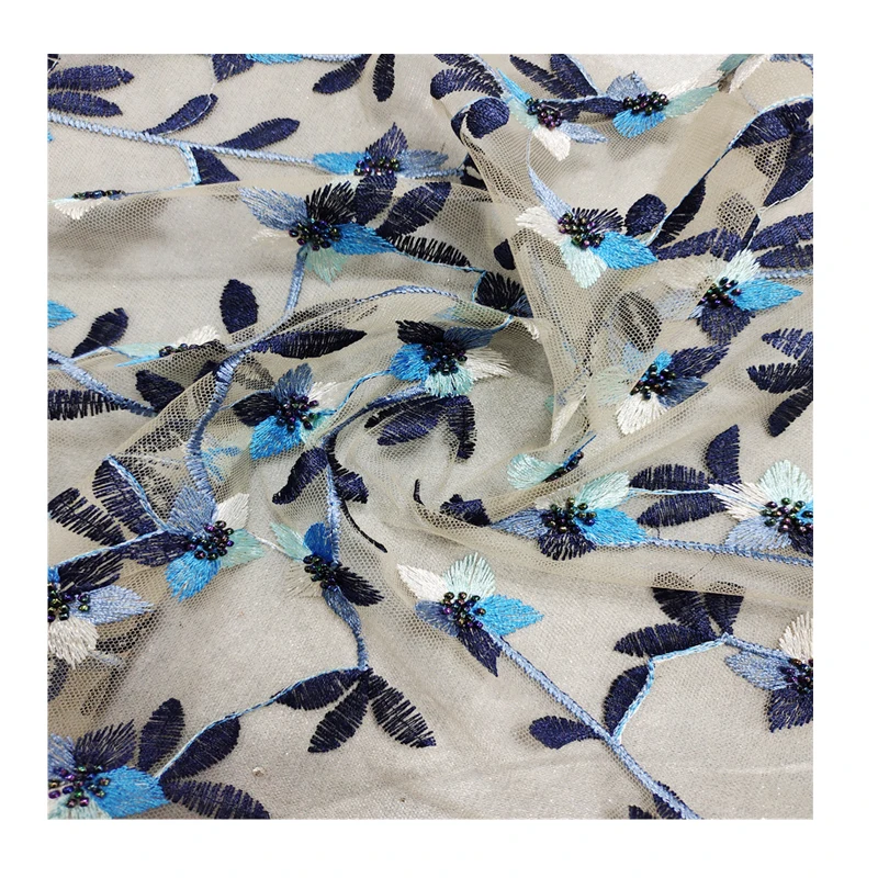 

2021 hot Beige tulle fabric mesh embroidery beaded fabric evening dresses with lace fabric, Accept customized color