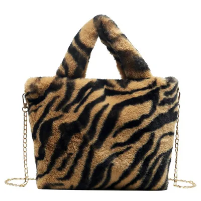 

New Style Fashion Fur Leopard And Zebra Printing Shoulder Bag Classics Women Crossbody Bag, Picture shows