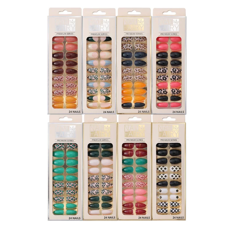 

New Arrived leopard tortoiseshell water drop french tip full nail cover false high quality false nails desighner press on nails