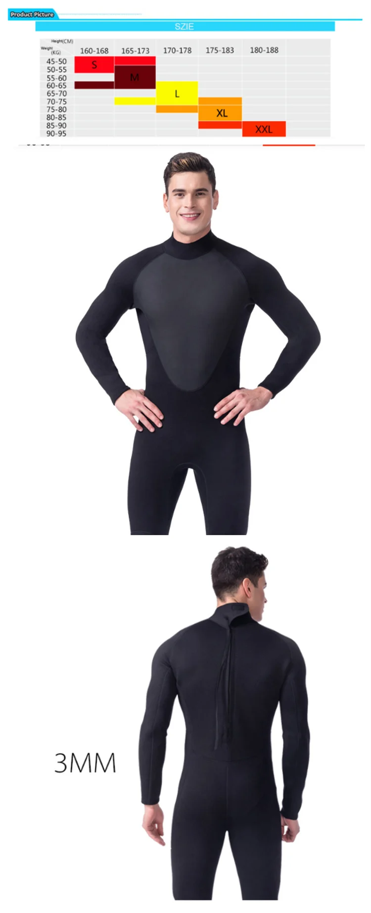 3mm Cool Black Diving Triathlon Neoprene Wetsuit Men Scuba Equipment Split Suits 