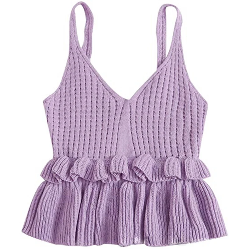 

Women Knitted Ladies Knitted Short Vest Summer Tank Sweater Vintage Crop Camis Top, Available