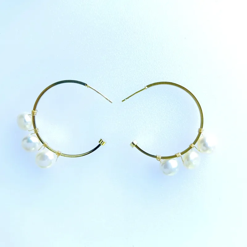 

E182 Hot sell cultured pearl pendant earrings wholesale 18k gold plated fresh water pearl hoop earrings for lady