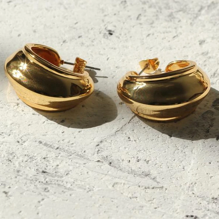 18k Gold Plated Boho Statement Hoop Earrings Minimalist Stainless Steel