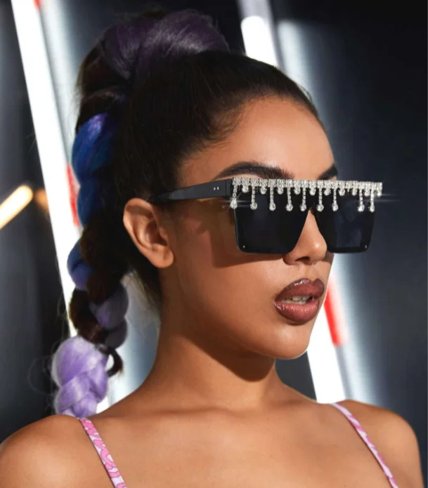 

VIFF HP21336 Fashion Bling Rhinestones Diamond Sunglasses for Women wholesale Crystal Square Rimless Shades Oversized Sunglasses