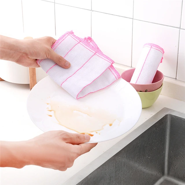 

Kitchen 5-layer Quilted Dish Cloth Strong Absorbent Small Square towel Household Cleaning Tool, As show