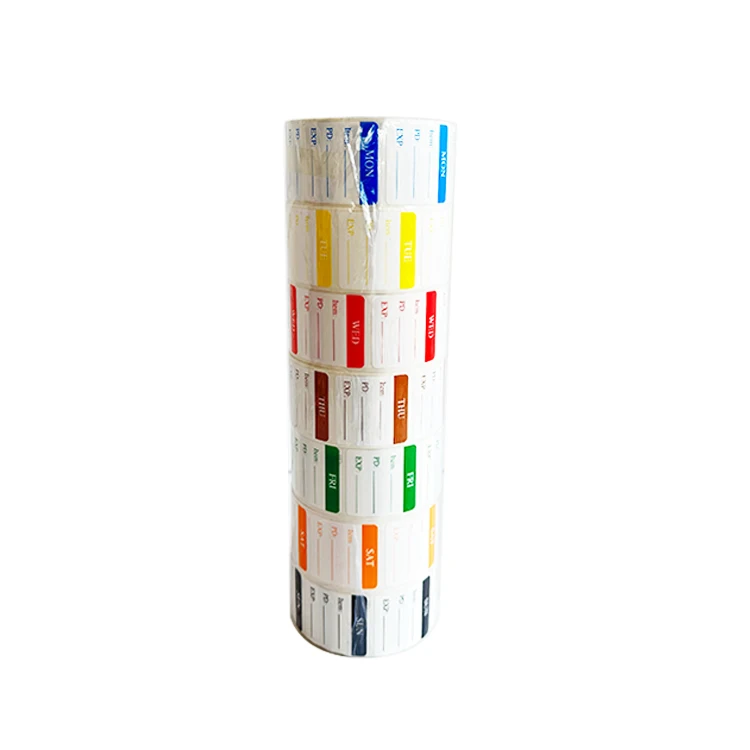 Glossy Square Week and Day Dot Labels for Food Grocery Promotion Colorful Day Sticker Label