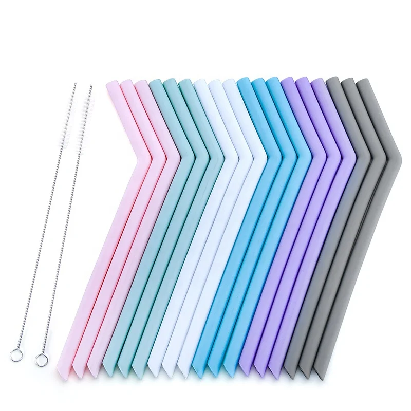 

Custom Food Grade BPA Free Folding Collapsible Silicone Drinking Reusable Straws with Brush, Pink, light green, white, sky blue, purple, black, or customized