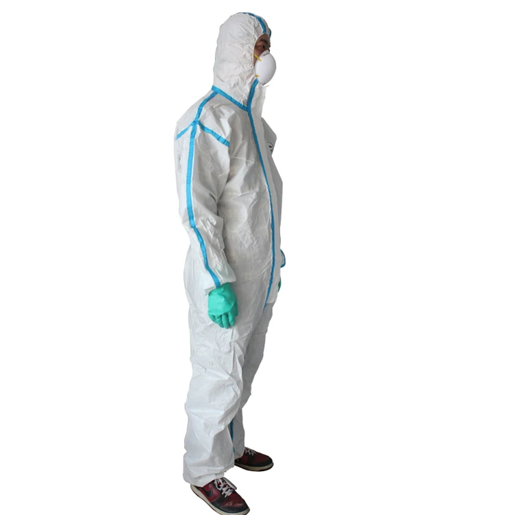 

Free delivery Type 5 6 disposable coverall waterproof cat iii impervious Chemical 5b 6b coverall reusable EN1073 PP SMS@workwell, White/blue