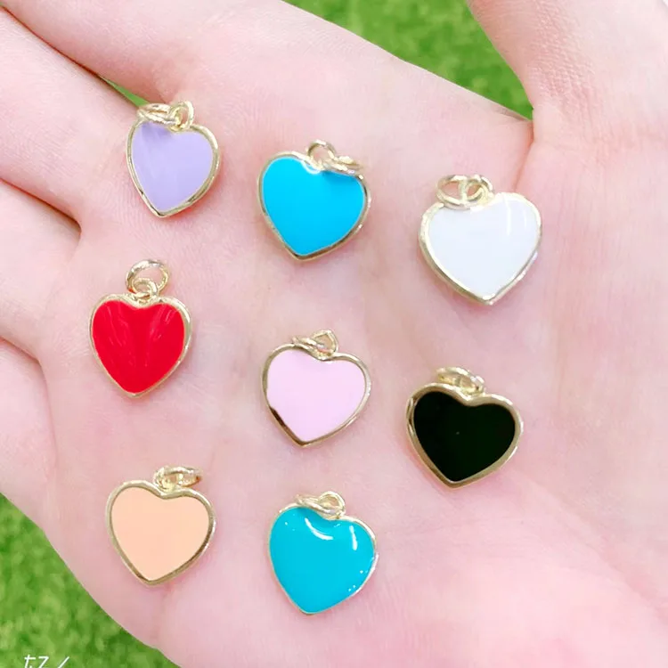 

JS1584 dainty mini 18k Gold Plated brass colorful enamel heart charms Pendant