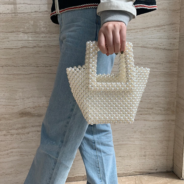 

Summer Custom Hollow Out Beaded Handbag Handmade Basket Pearl Bag