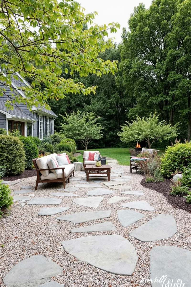 Pergola Over Flagstone and Pea Gravel Patio