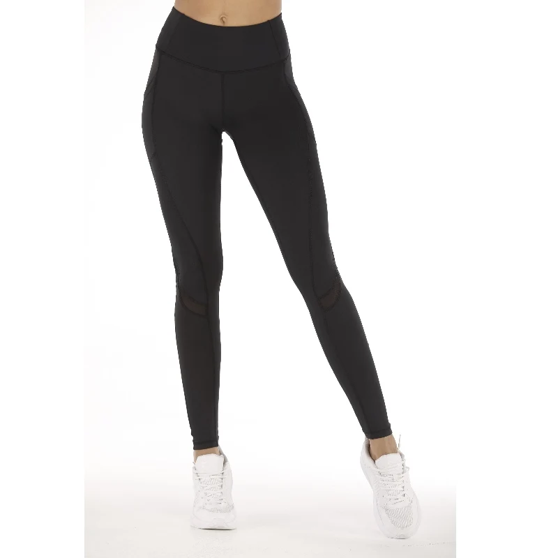 
2020 Women Fitness Gym Training Mesh insert Yoga Leggings Fitness with Side Pockets 