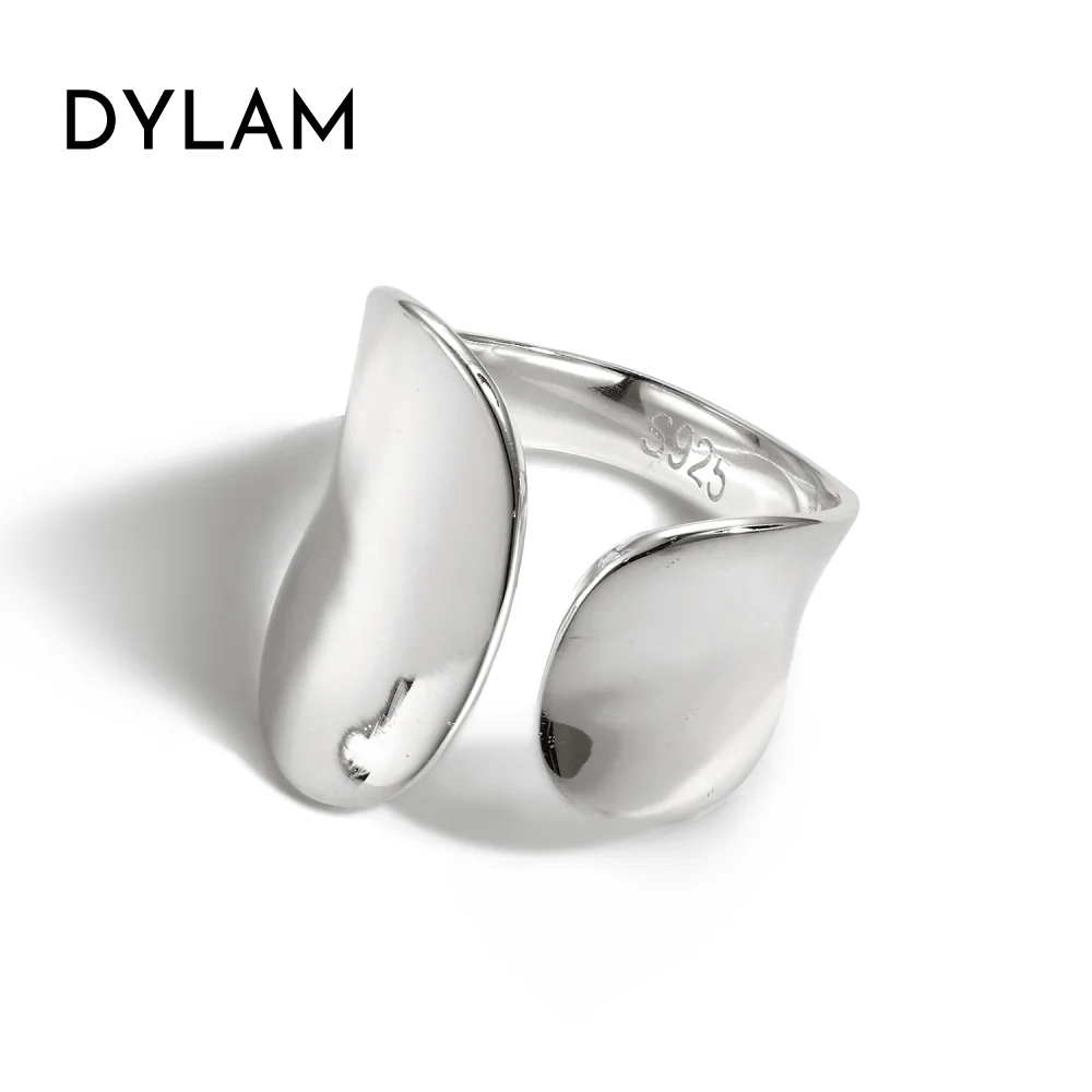 Dylam 2023 Metallic Style Rhodium Plated Minimalist Irregular 925 Sterling Silver Jewelry Women Adjustable Rings