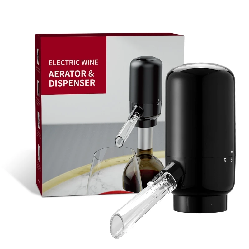 

Wine accessories manufacture custom wholesales battery operated USB Rechargeable Electric wine Aerator Decanter with best price, Black, red