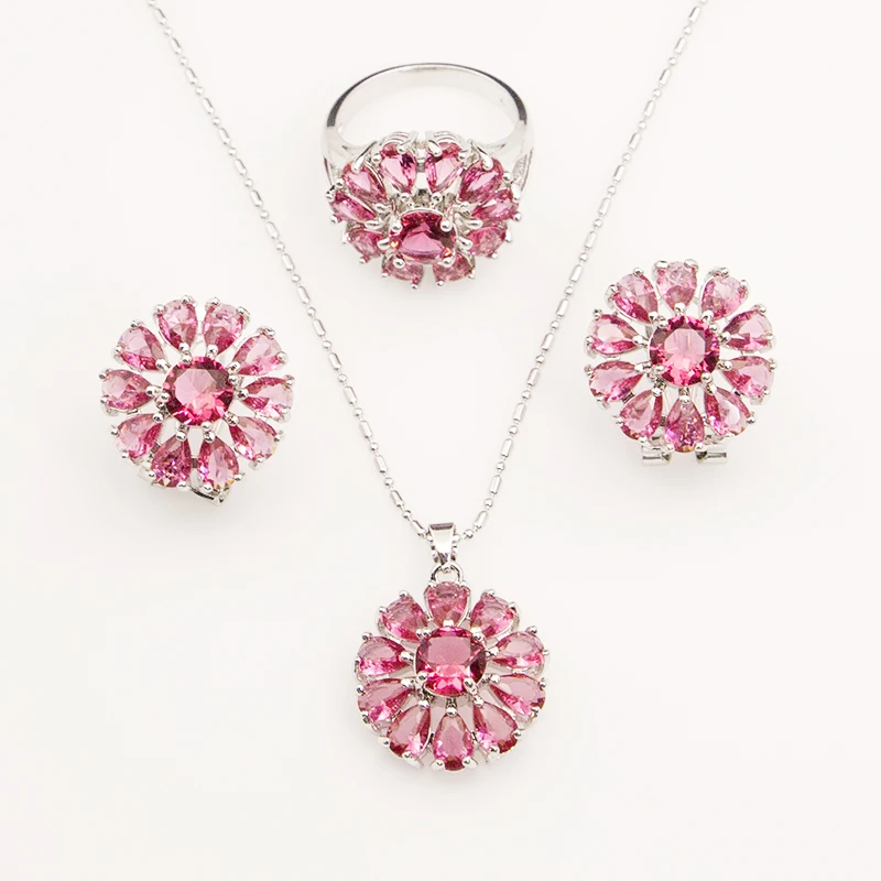 

trending products silver wedding brida rose sun flower earring ring necklace jewelry set for women wedding party gift