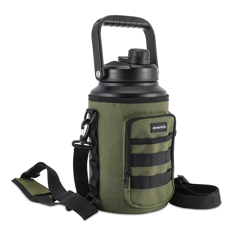 

Everich Design 1 Gallon 128 Oz Growler Outdoor Stainless Steel Vacuum Insulated Water Bottle with Cooler Bag, Black army green or custom