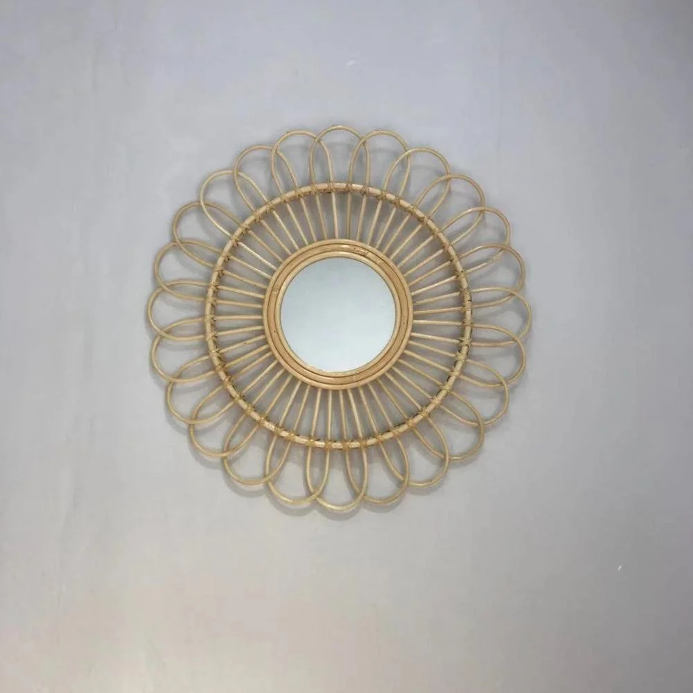 

Round Flower Cane Rattan Accent Mirror, Natural or customerized