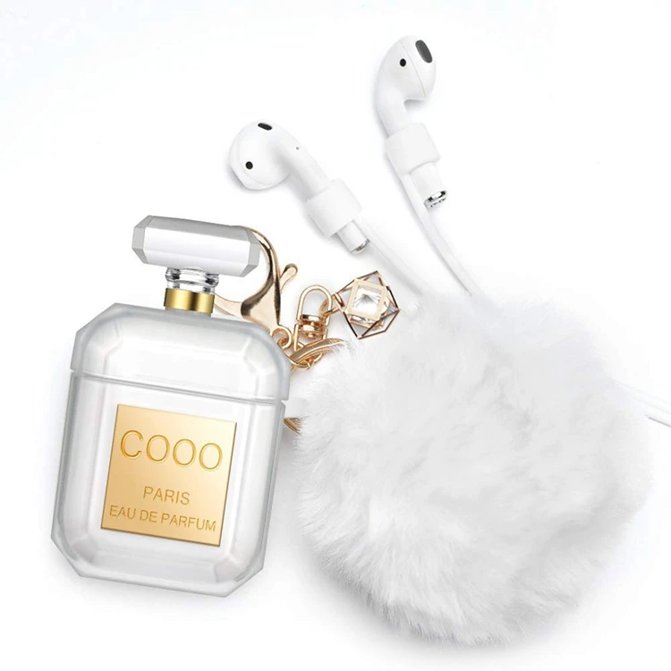 

2020 New Luxury Perfume Bottle Earphone Cases For AirPods Pro 2 1 Protective Cover With Keychain Fluffy Pom Pom Strap