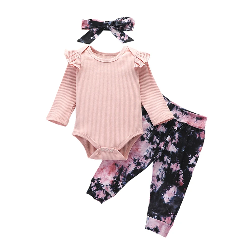 

3 Colors Baby Clothing Romper Sets Tie Dye Pants Headbands 3Pcs/Sets Newborn Toddler Baby Girl Cotton Spring Clothes M217