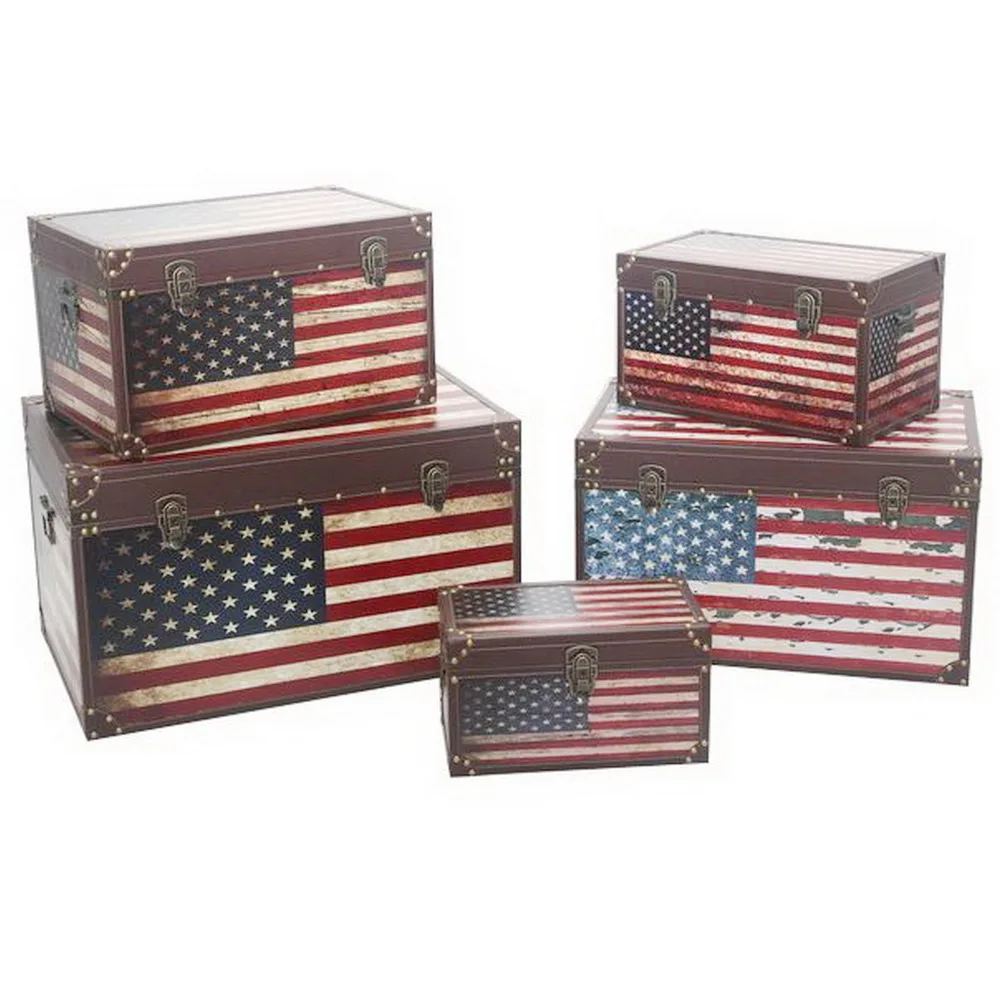 

Decorative Home Furniture MDF Wooden Storage Trunks Boxes Display Showcase with Leather Covered