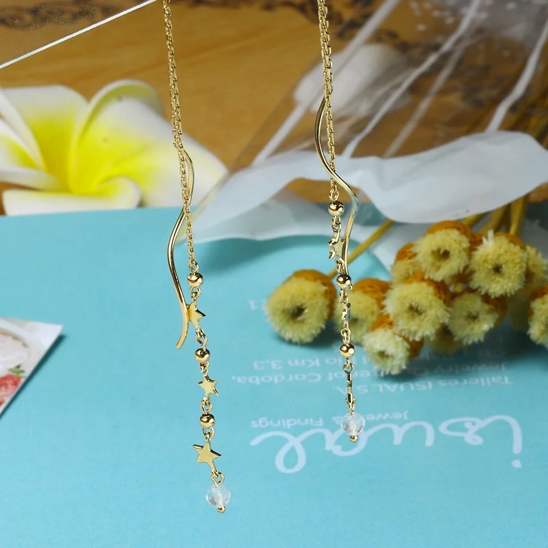 
Moonstone Beads Real 9K Fine Jewelry Long Gold Chain Earring Online Order Fast Shipping 
