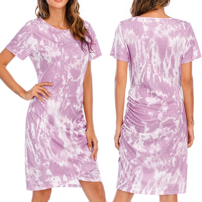 

2021 New Arrival Small MOQ Summer Tie Dye T-shirt Dresses For Women, Customized color
