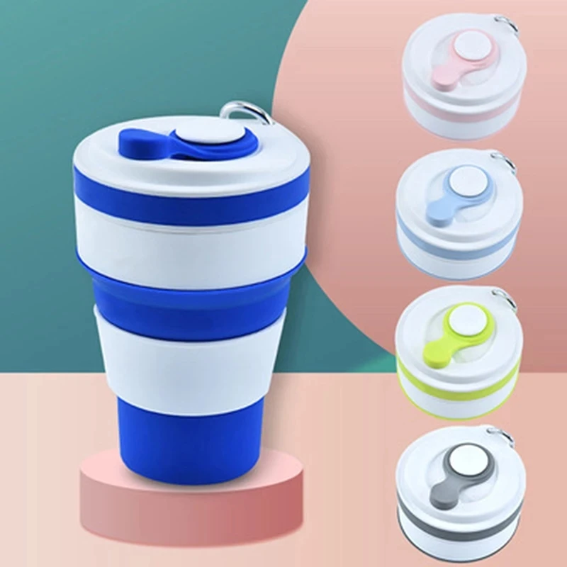 

Hot Selling Portable 350 Ml Travel Drinking Coffee Cup Retractable Folding Silicone Collapsible Coffee Cup, Blue, sktblue, purple, pink, green, grey