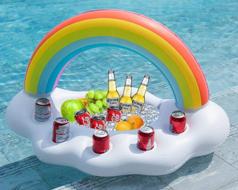 

Inflatable Rainbow Cloud Drink Holder Floating Beverage Salad Fruit Serving Bar Pool Float Party Accessories, Customized color