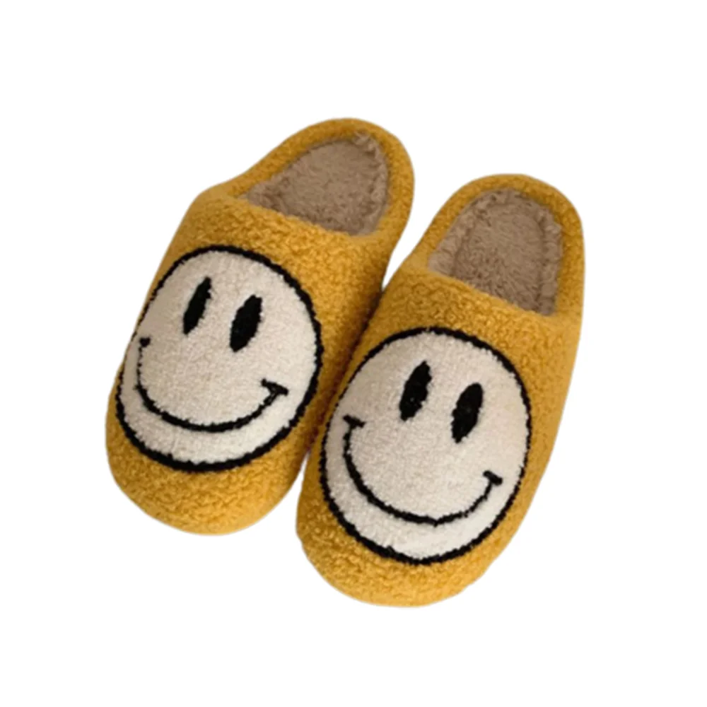 

Wholesale smile face pattern smiley winter indoor flat warm house slippers for women, Solid color