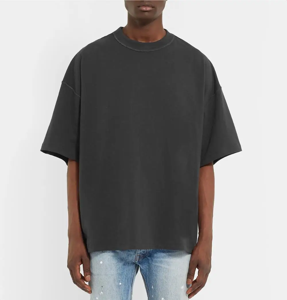 

Oversized Cotton Jersey T-Shirt Charcoal Ribbed Crew Neck 100% Cotton Custom Black Mens Short Sleeve Tee