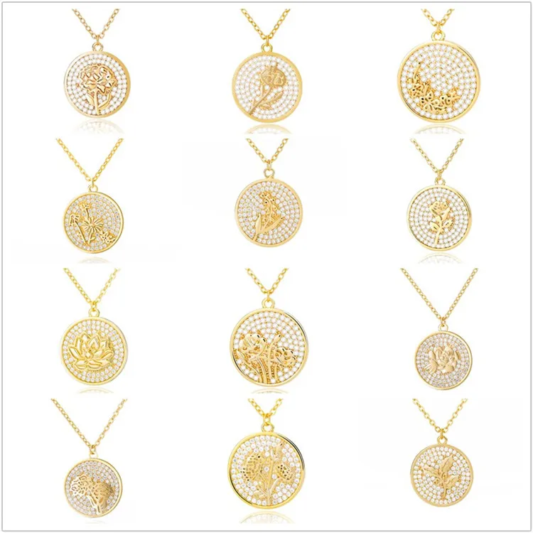 

Amazon New Month Flower Necklace Zircon Necklace Rose Flower Disc Pendant Ladies Jewelry, Picture shows