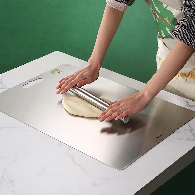 

High-Quality 304 Stainless Steel Food Grade Kitchen Two Sides Stainless Steel Chopping Board., Silver